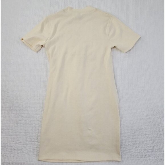 Pretty Little Thing Jersey Ribbed Bust Detail Bodycon Dress Size 16 Cream NWT - Picture 12 of 15